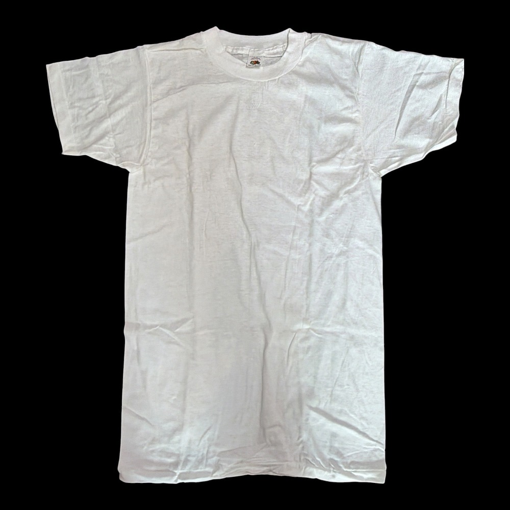 Vintage Fruit of the Loom White T-Shirt Made in USA Single Stitch Small 34-36